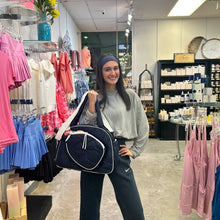 Load image into Gallery viewer, QUILTED TWO-TONE PICKLEBALL DUFFLE-NAVY/WHITE