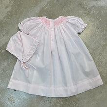 Load image into Gallery viewer, PINK ROSETTE DRESS/BONNET - NB