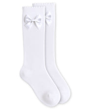 Load image into Gallery viewer, WHITE SATIN BOW SCALLOPED KNEE SOCKS