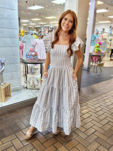 Load image into Gallery viewer, BLUE & WHITE STRIPE SMOCKED DRESS