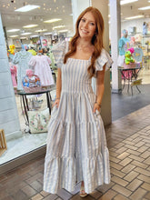 Load image into Gallery viewer, BLUE & WHITE STRIPE SMOCKED DRESS