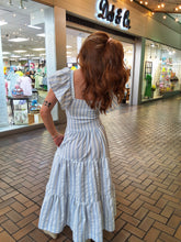 Load image into Gallery viewer, BLUE & WHITE STRIPE SMOCKED DRESS