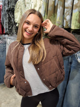 Load image into Gallery viewer, CHOCOLATE BROWN CHOPPED QUILTED BOMBER JACKET