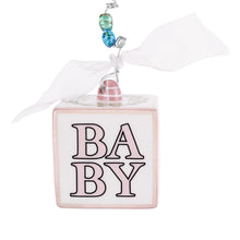 Load image into Gallery viewer, PINK BABY 1st CHRISTMAS BLOCK ORNAMENT