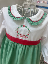 Load image into Gallery viewer, TODDLER HOLIDAY WREATH EMBROIDERED DRESS
