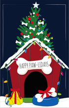 Load image into Gallery viewer, HOLIDAY DOG HOUSE APPLIQUE FLAG - GARDEN FLAG