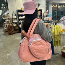 Load image into Gallery viewer, QUILTED TWO-TONE PICKLEBALL DUFFLE-PINK/WHITE