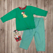Load image into Gallery viewer, BOY'S SANTA PUP APPLIQUE PANT SET