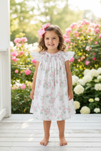 Load image into Gallery viewer, ENGLAND ROSE PINK FLORAL PRINT SMOCKED DRESS