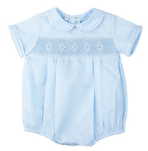 Load image into Gallery viewer, SMOCKED EMBROIDERED DIAMOND CREEPER - BLUE