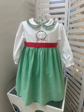 Load image into Gallery viewer, TODDLER HOLIDAY WREATH EMBROIDERED DRESS
