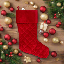 Load image into Gallery viewer, RED QUILTED CHRISTMAS STOCKING
