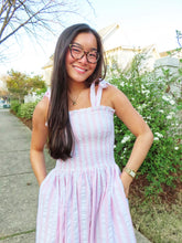 Load image into Gallery viewer, PINK STRIPE SMOCKED TIE TOP DRESS