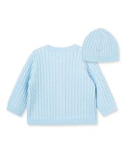Load image into Gallery viewer, INFANT CABLE KNIT SWEATER WITH HAT - BLUE