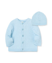 Load image into Gallery viewer, INFANT CABLE KNIT SWEATER WITH HAT - BLUE