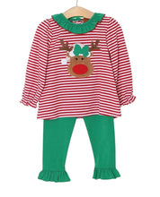Load image into Gallery viewer, RAINDEER APPLIQUE RUFFLE PANT SET