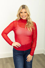 Load image into Gallery viewer, MESH TOP WITH PEARL DETAIL - RED
