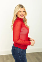 Load image into Gallery viewer, MESH TOP WITH PEARL DETAIL - RED