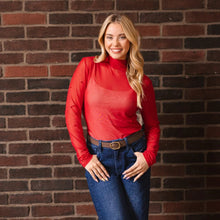 Load image into Gallery viewer, MESH TOP WITH PEARL DETAIL - RED