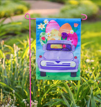 Load image into Gallery viewer, EASTER EGG TRUCK GARDEN BURLAP FLAG