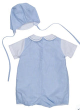 Load image into Gallery viewer, BLUE CHECK ROMPER W/HAT