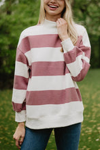 Load image into Gallery viewer, WINE AND WHITE STRIPE MOCKNECK SWEATSHIRT