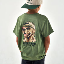 Load image into Gallery viewer, BURLEBO YOUTH MALLARD CAMO DOG TEE - HEATHER OLIVE