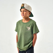 Load image into Gallery viewer, BURLEBO YOUTH MALLARD CAMO DOG TEE - HEATHER OLIVE
