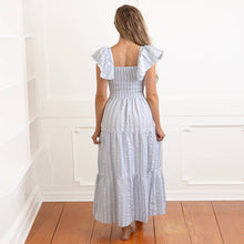 Load image into Gallery viewer, BLUE & WHITE STRIPE SMOCKED DRESS