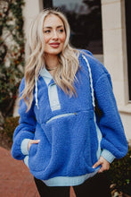 Load image into Gallery viewer, TWO-TONED SHERPA HOODIE PULLOVER - BLUE