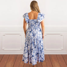 Load image into Gallery viewer, EVELYN LEOPARD PALMS SMOCKED DRESS