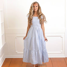 Load image into Gallery viewer, BLUE & WHITE STRIPE SMOCKED DRESS