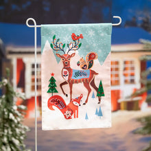 Load image into Gallery viewer, WOODLAND CREATURES LINEN GARDEN FLAG