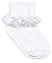 Load image into Gallery viewer, Stripe Lace Turn Cuff Socks - WHITE
