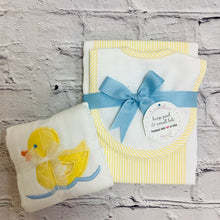 Load image into Gallery viewer, SEERSUCKER YELLOW STRIPE BIB & BURP SET