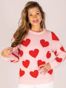 Hearts Fuzzy Long Sleeve Sweatshirt