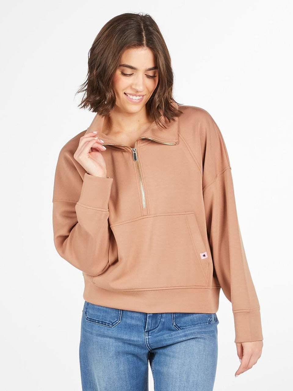 HALF ZIP RAGLAND - UMBER