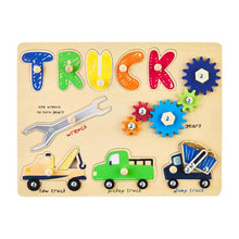 Load image into Gallery viewer, TRUCKS BUSY BOARD WOOD PUZZLE

