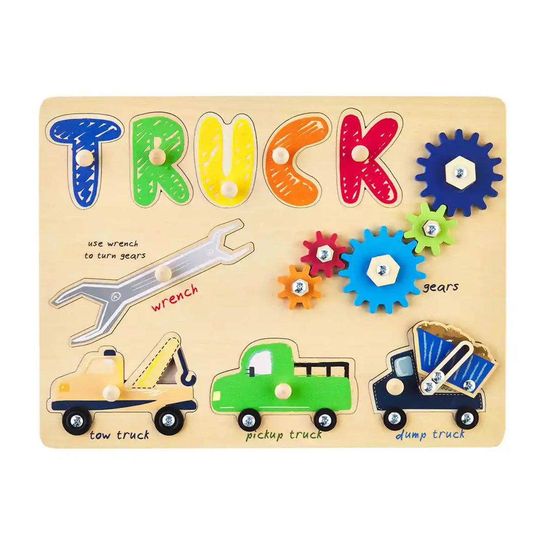 TRUCKS BUSY BOARD WOOD PUZZLE