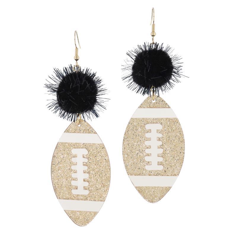 TINSEL FOOTBALL EARRING - BLACK, GOLD