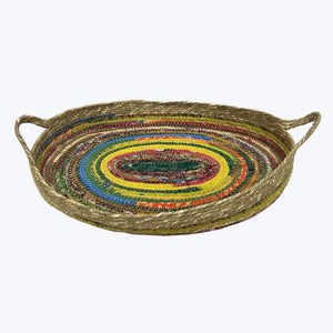 KANTHA OVAL TRAY WITH HANDLES