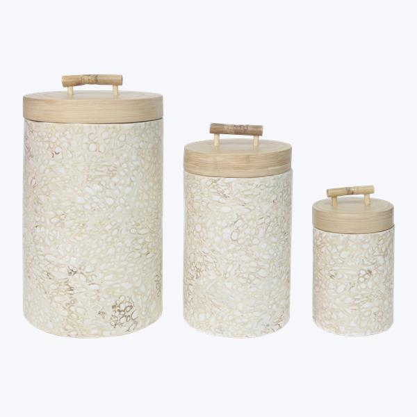 BAMBOO CANISTER W/ LID NATURAL FINISH, SET OF 3