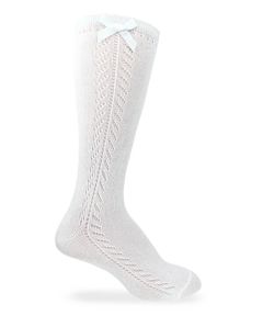 WHITE POINTELLE BOW KNEE SOCKS