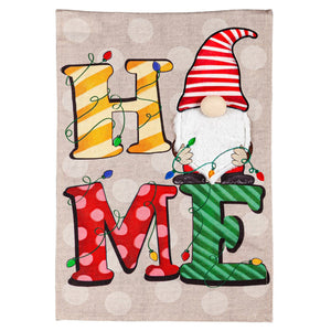 HOME GHOME BURLAP GARDEN FLAG