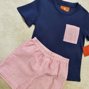 HUDSON BOYS SHORT SET - NAVY/RED