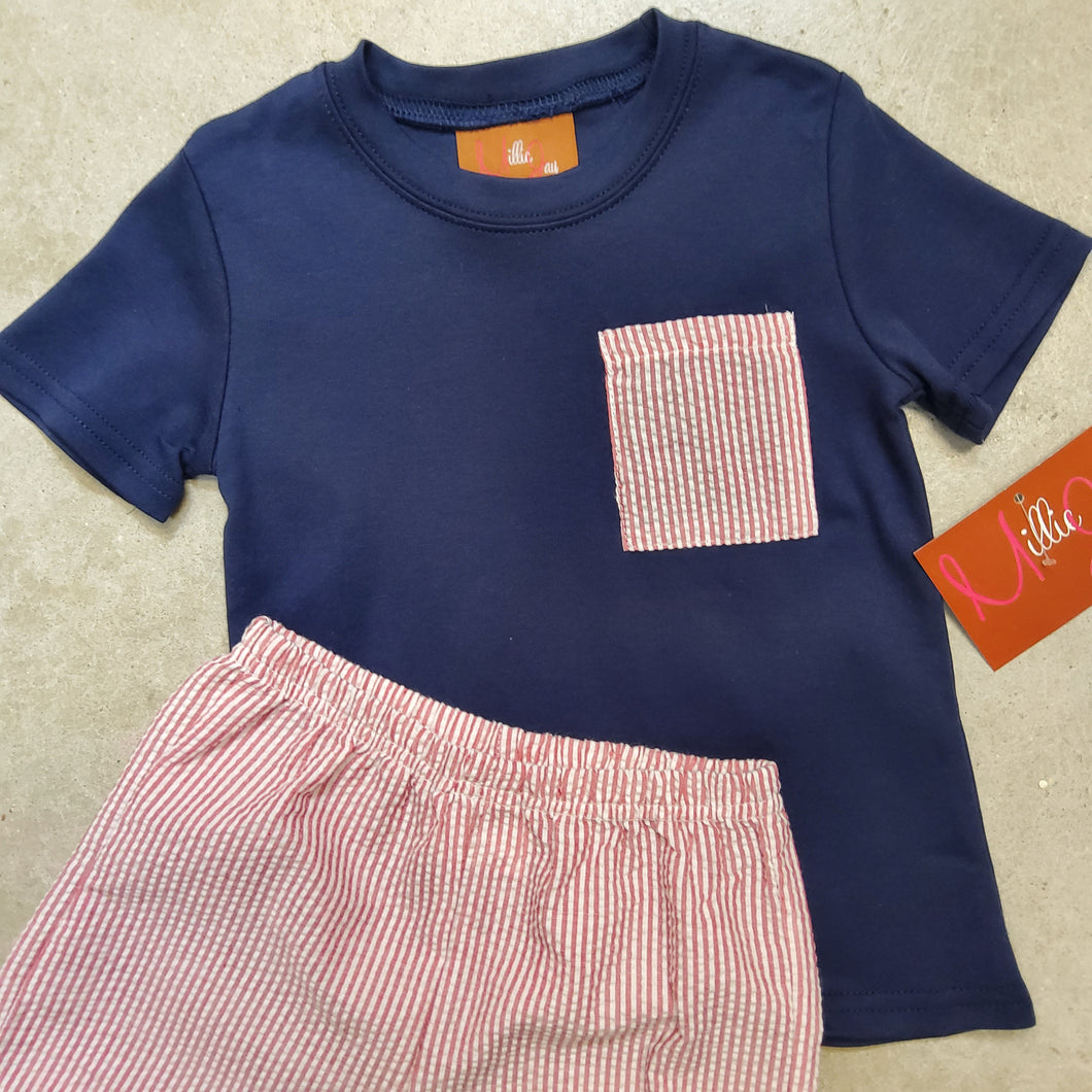 HUDSON BOYS SHORT SET - NAVY/RED