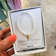 Load image into Gallery viewer, FW PEARLS BRACELET W/GOLD CROSS
