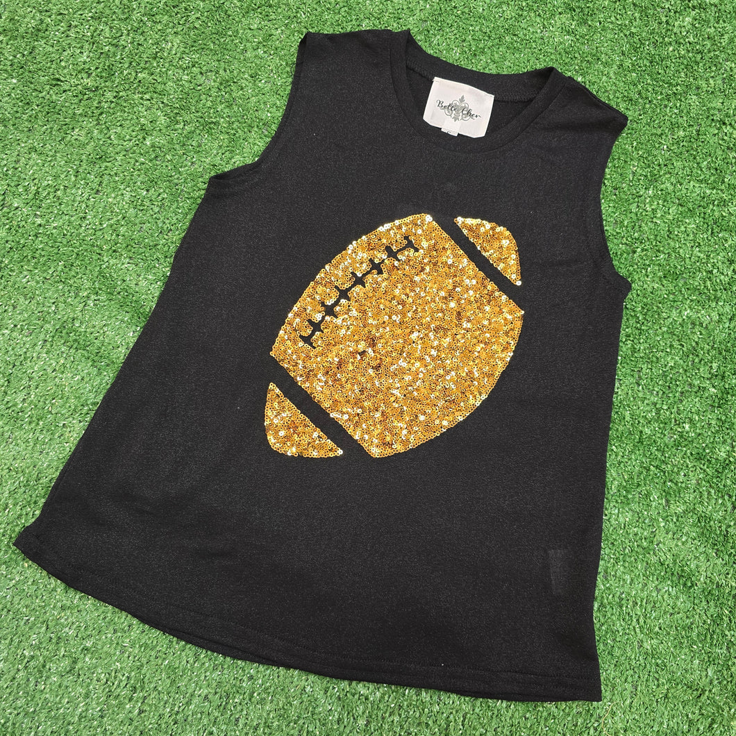 GOLD FOOTBALL BLACK GLITTER TANK