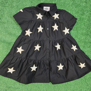 BLACK & WHITE CHENILLE STAR DRESS