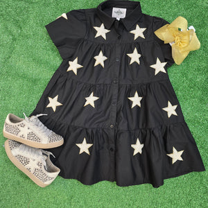 BLACK & WHITE CHENILLE STAR DRESS